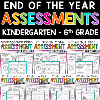 Preview of End of Year Math Assessment Bundle Kindergarten to 6th Grade