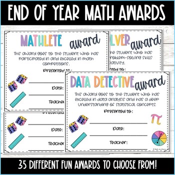 Preview of End of Year Math Awards Certificates - Digital & Printable