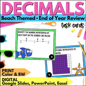 Preview of End of Year Math Decimals Task Cards - Decimals Place Value & Comparing Decimals