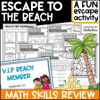 Preview of End of Year Math Escape Room Activity | Math Review Beach Day
