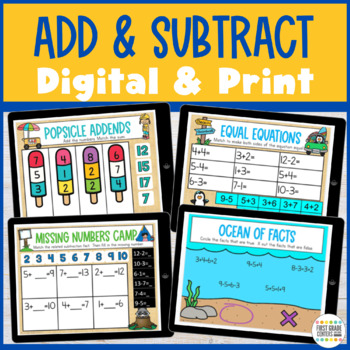 Preview of End of Year Math Games | Addition and Subtraction Equations | Digital and Print