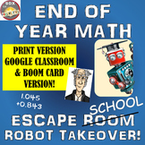 End of Year Math: Math Escape Room - Robot Takeover! Print