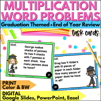 Preview of Summer Multiplication Word Problems Task Cards Math Facts Review End of Year