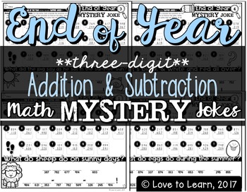 Preview of End of Year Math Mystery Jokes **Three-Digit Addition & Subtraction**