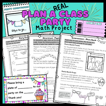 Preview of End of Year Math Project Plan a Party Activities Review Letter 4th 5th 6th Grade
