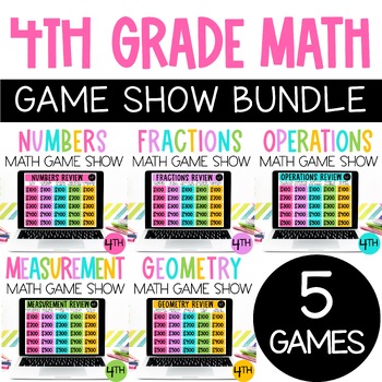 Preview of 4th Grade Math Review Game Show BUNLE EDITABLE Test Prep End of Year