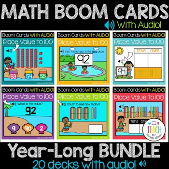 Preview of Boom Cards Math WITH AUDIO! | Year Long BUNDLE 