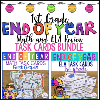 Preview of End of Year Math and ELA Task Cards Bundle (1st Grade)