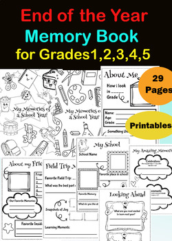 Preview of End of Year Memory Book Last Day of School Activities Grade2nd 3rd 4th 5th 6th