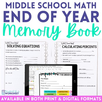 Preview of End of Year Middle School Math Activity and Review Booklet