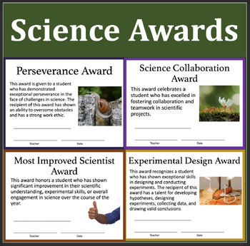 Preview of End of Year Middle School Science Awards - 39 Year End Awards - Fully Editable