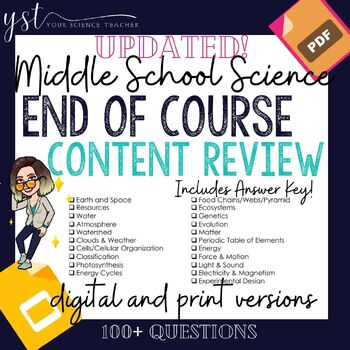 Preview of End of Year Middle School Science Test Review - Great For ANY State