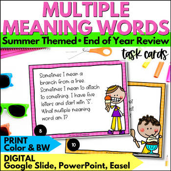 Preview of Summer Multiple Meaning Words Task Cards Vocabulary Activities End of Year