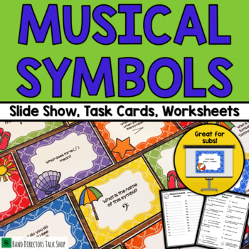 Preview of Music Theory Game - Musical Symbols Task Cards and Slides