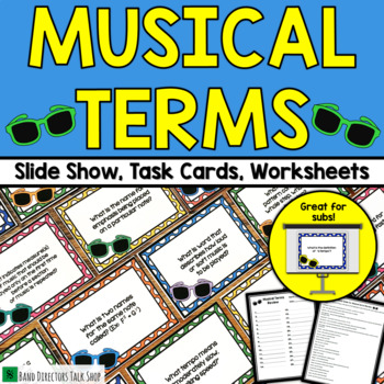 Preview of Music Theory Activities: Musical Terms Task Cards, Worksheet and Slides