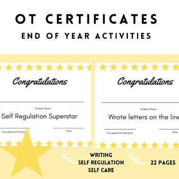 Preview of End of Year Occupational Therapy Certificates for Small and Big Wins