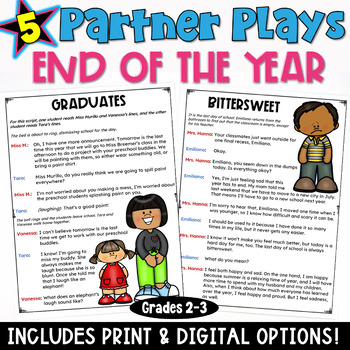 Preview of End of Year Partner Plays: 5 Scripts with Comprehension Check Worksheet 2nd 3rd