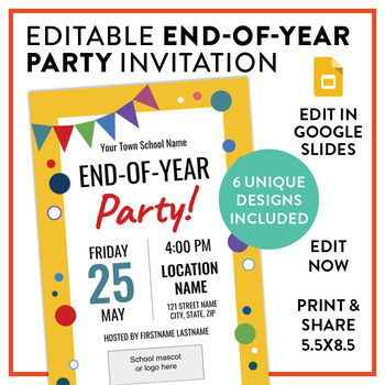 Preview of End-of-Year Party Invitation: Fully editable flag and dots design