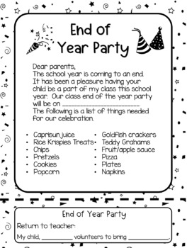 Preview of End of Year Party Note / Letter English and Spanish
