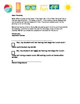 Preview of End of Year Party Permission Slip EDITABLE and *ENGLISH and SPANISH