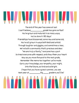 Preview of End of Year Poem to Students from Teacher