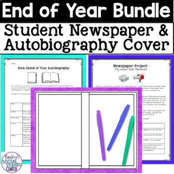 Preview of End of Year Projects Middle School Social Studies Newspaper Autobiography Cover