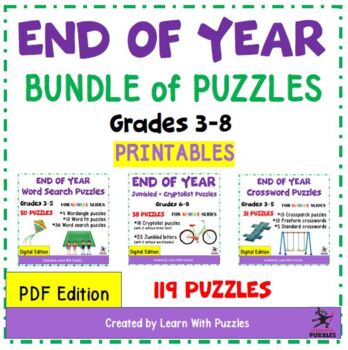 Preview of End of Year Puzzles BUNDLE 115+ Unique Printable Puzzles