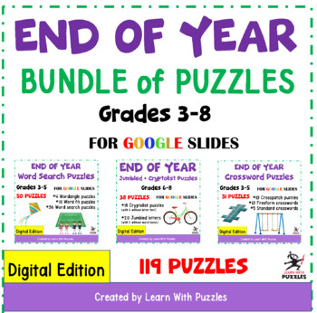 Preview of End of Year Puzzles BUNDLE of Puzzles for Google Apps™ 119 Grades 3-8 Digital