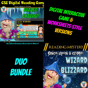 Preview of End of Year Reading Mystery Worksheets & Digital Resource  Game Wizard Blizzard