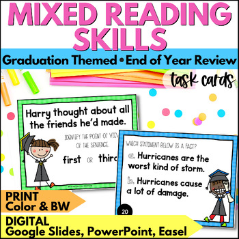 Preview of Summer Reading Skills Task Cards - Reading Skills Review Activity End of Year