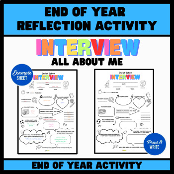 Preview of End of Year Reflection Activity - End of School Interview - All About Me!