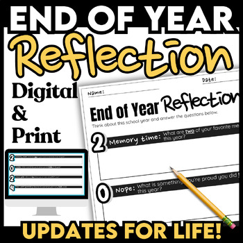 Preview of End of Year Reflection Activity for Middle School Print and Digital