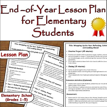 Preview of End-of-Year Reflection, Celebration, & Dream Lesson Plan for Elementary Students
