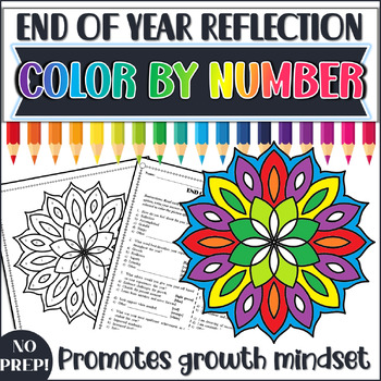 Preview of Student End of Year Reflection Color by Number Activity| Middle & High School