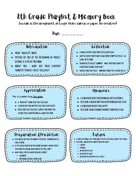 Preview of End-of-Year Reflection Project: 8th Grade Playlist & Memory Presentation