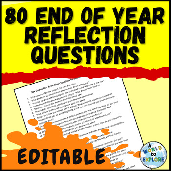 Preview of Freebie End of Year Reflection Questions for Middle School Students