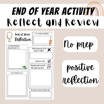 Preview of End of Year Reflection Worksheet and Review Activity for the Last Week of School