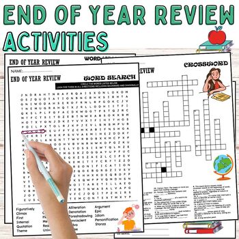 Preview of End of Year Review Fun Worksheets,ELA,Puzzles,Wordsearch & Crosswords