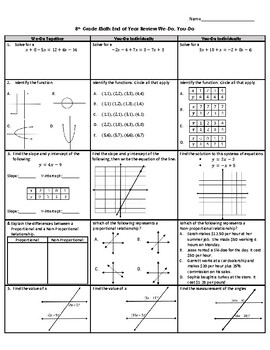Preview of End of Year Review We Do, You Do: 8th Grade Math