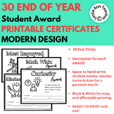 End of Year STUDENT AWARDS Printable Certificates Black & 