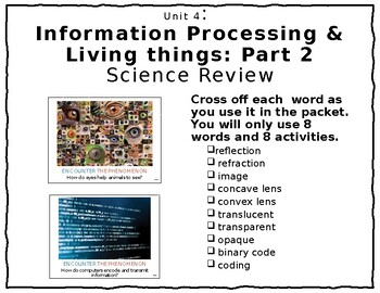 Preview of End of Year Science Review | Information Processing | Part 2 | Role of Eyes