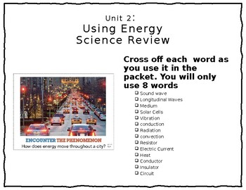 Preview of End of Year Science Review Using Energy Unit 2