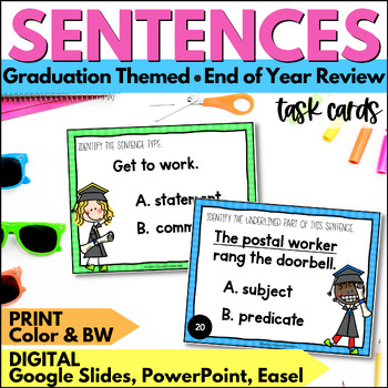 Preview of End of Year Sentences Task Cards - Sentence Type & Sentence Structure Activity