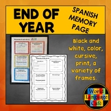 End of Year Spanish Memory Page