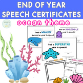End of Year Speech Therapy Awards- Ocean Themed Certificates