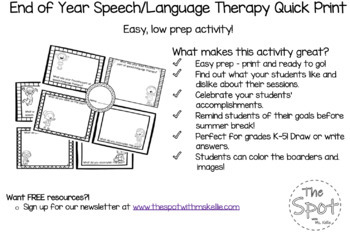 Preview of End of Year Speech and Language Quick Print