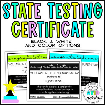 Preview of End of Year State Testing Certificate - Black & White and Color
