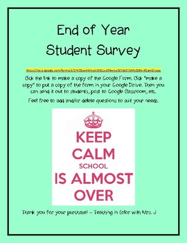 Preview of End of Year Student Feedback Survey Google Forms