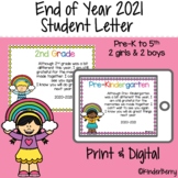 End of Year Student Letter 2021 Covid 19 | Print and Digit