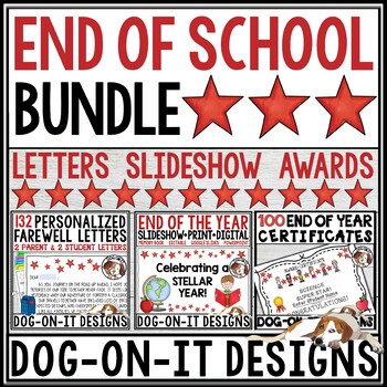 Preview of End of Year Letters to Students and Parents Award Certificates Red Stars Bundle